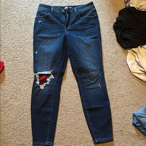 Maurices Dark Blue Skinny Jeans with Plaid Patch